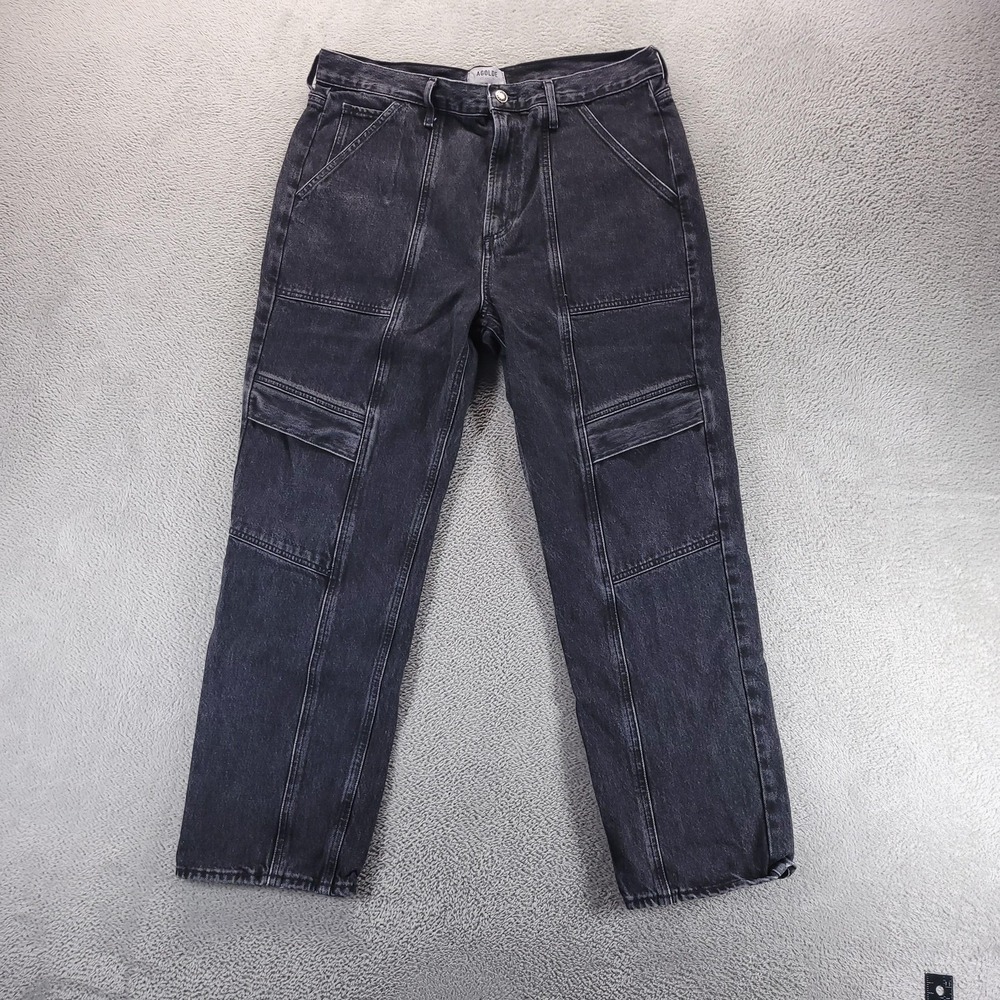 AGOLDE Jeans Womens 32 Black Cooper Cargo Relaxed Straight Edgy A9120-1346